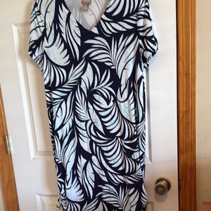 Chico’s Navy and White Leaf Print Dress/Swim Cover